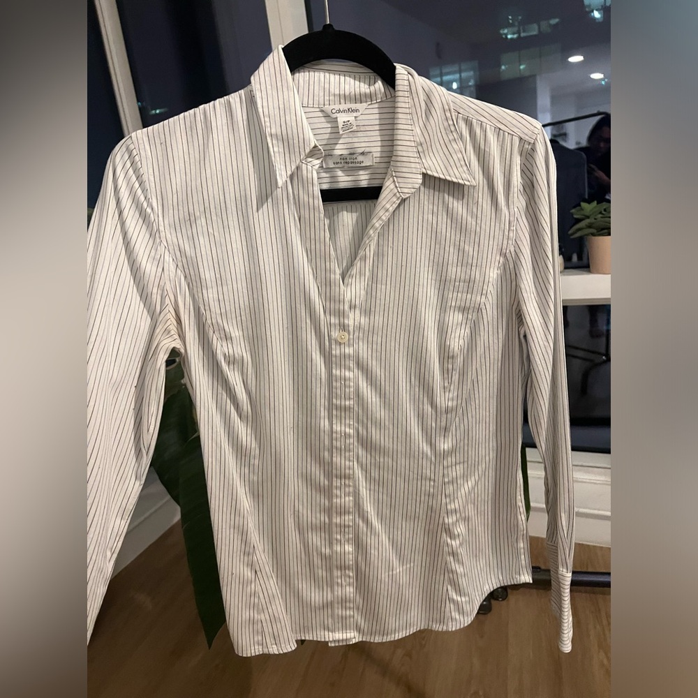 Calvin Klein striped button up shirt women’s